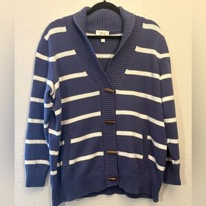 Denim & Co. Heritage Toggle Closure Blue Striped Preppy Cotton Cardigan Size 1X